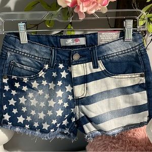 JK Indigo Jean Shorts Stars Stripes Denim Cutoffs Adjustable Waist Girls 10 New